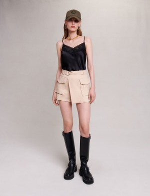 Maje Asymmetric Shorts Beige | Danmark_M68234