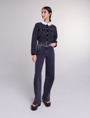 Maje Black Baggy Jeans With Belt Sort | Danmark_M54541