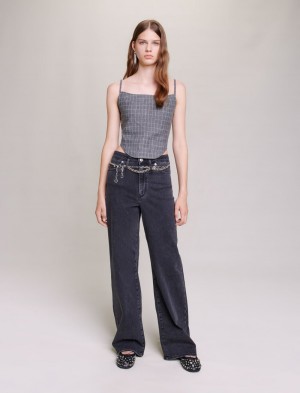 Maje Black Baggy Jeans With Belt Sort | Danmark_M21991