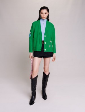 Maje Knit Cardigan Vert Gazon | Danmark_M33922