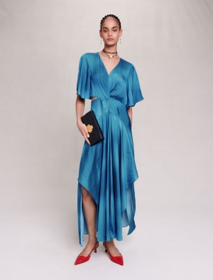 Maje Satin-look Maxi Blå | Danmark_M95867