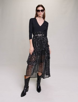 Maje Sequin And Mesh Maxi Sort | Danmark_M83015