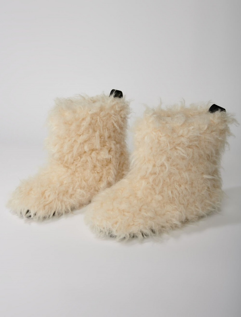 Maje Ankle Boots In Fake Fur Ecru | Danmark_M87596