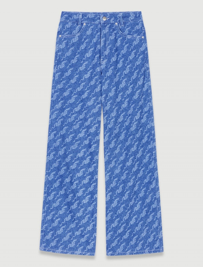 Maje Brede-leg Patterned Jeans Blå | Danmark_M89305