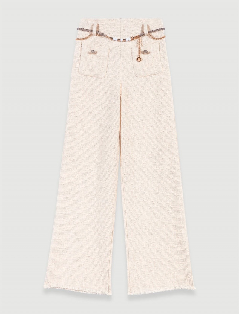 Maje Brede-leg Tweed Trousers Ecru | Danmark_M53558