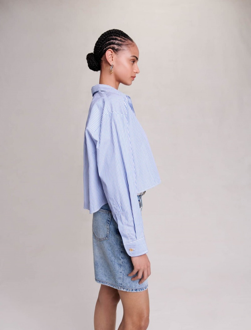 Maje Cropped Stribet Shirt Blå | Danmark_M33207