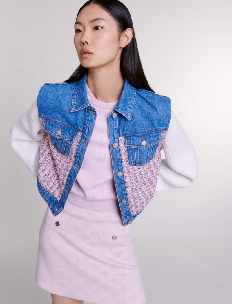 Maje Denim And Tweed Cropped Pink/Ecru | Danmark_M26542