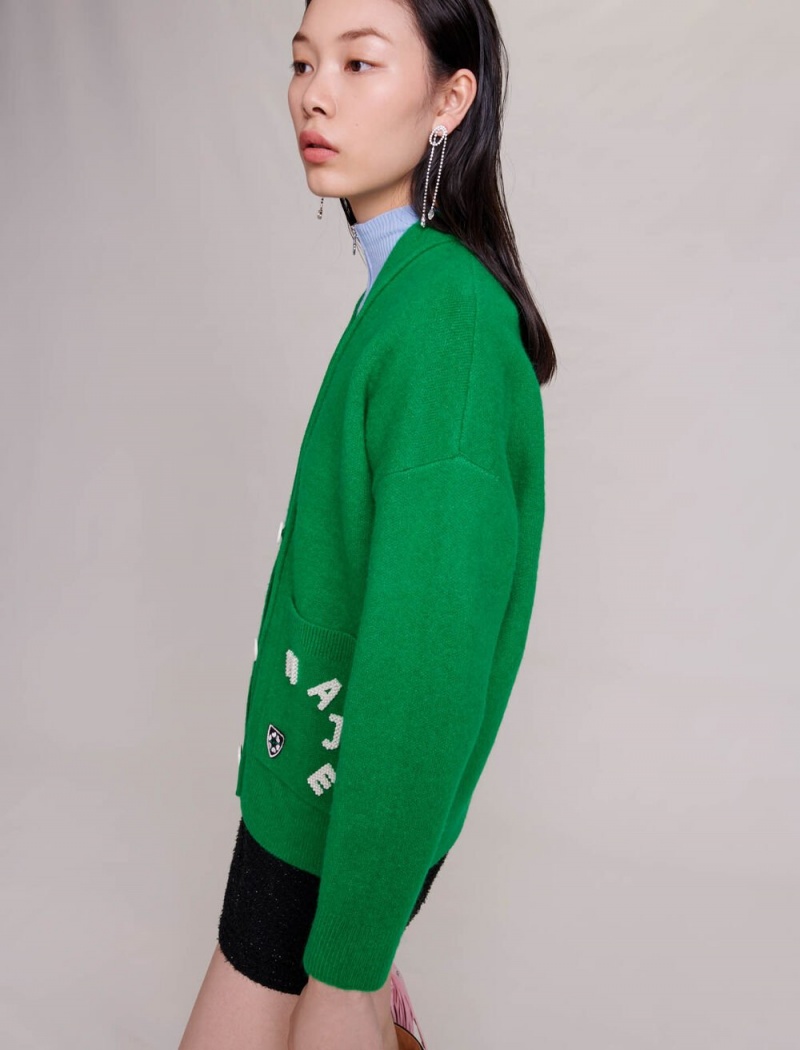 Maje Knit Cardigan Vert Gazon | Danmark_M33922