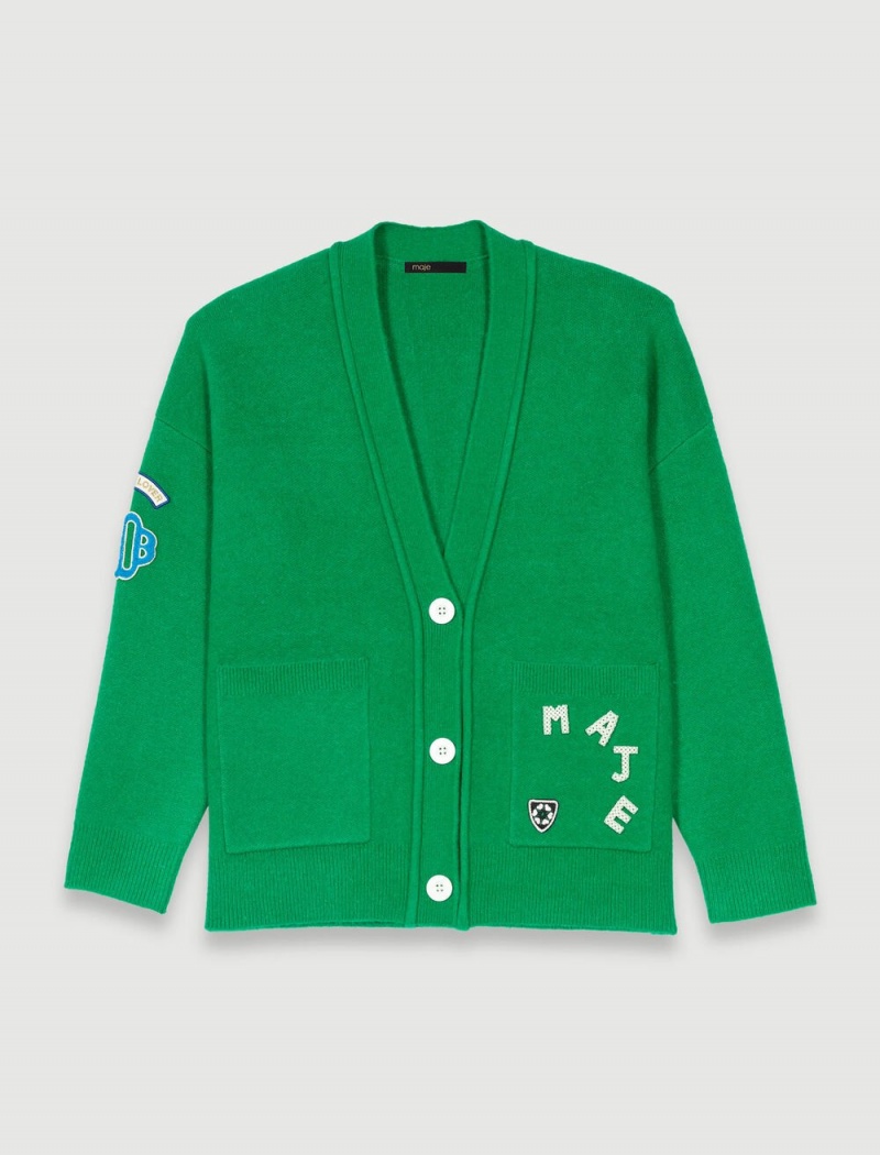 Maje Knit Cardigan Vert Gazon | Danmark_M33922