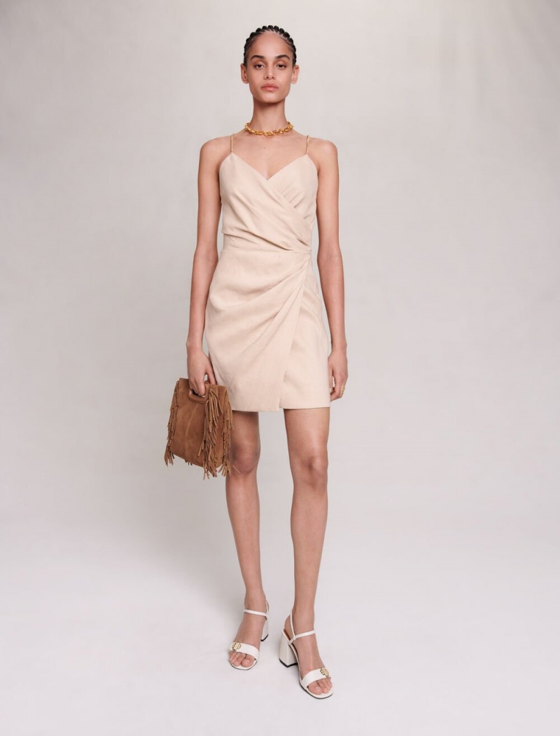 Maje Kort Draped Beige | Danmark_M72381