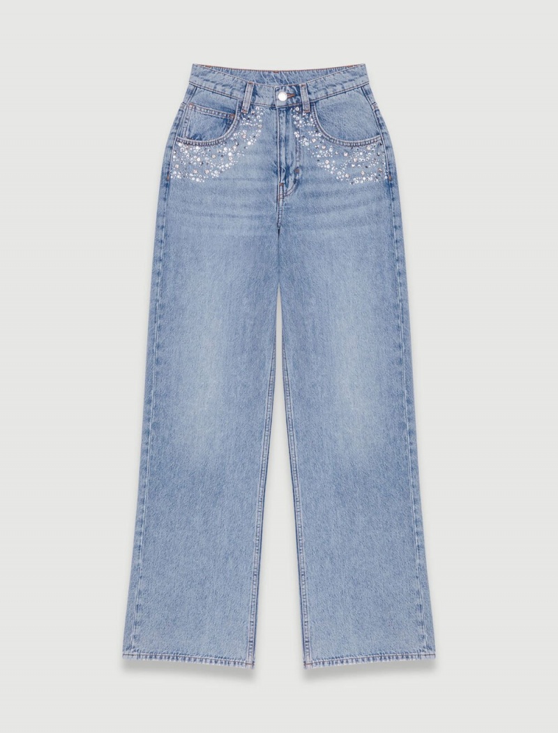 Maje Lige-leg Jeans With Rhinestones Blå | Danmark_M86200