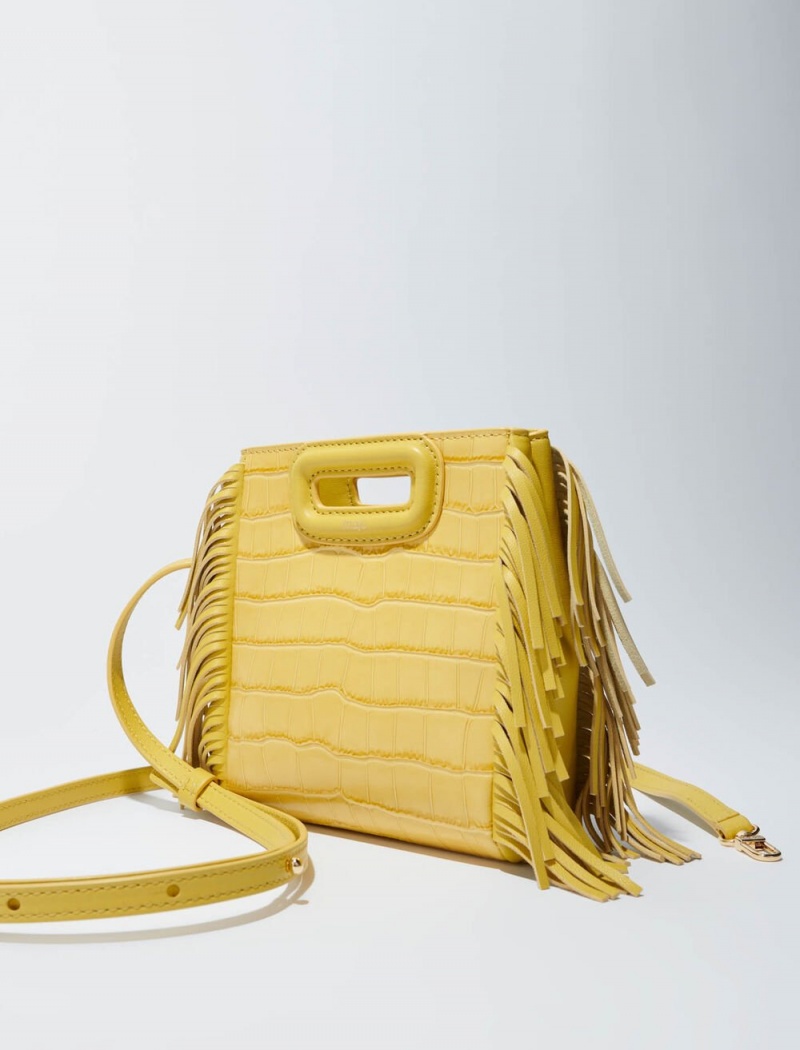 Maje Mini Embossed-leather With Chain Gul | Danmark_M95851