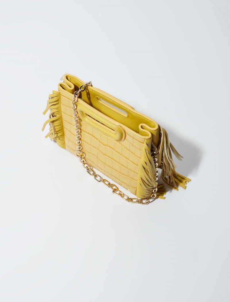 Maje Mini Embossed-leather With Chain Gul | Danmark_M95851