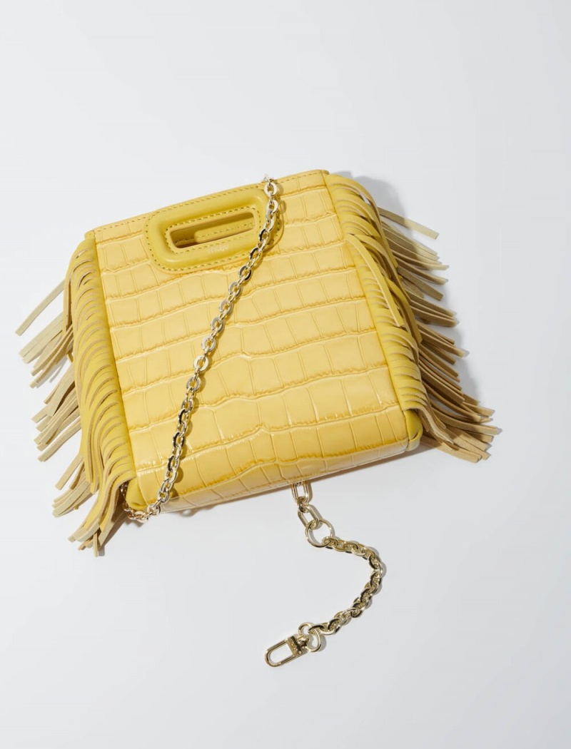 Maje Mini Embossed-leather With Chain Gul | Danmark_M95851