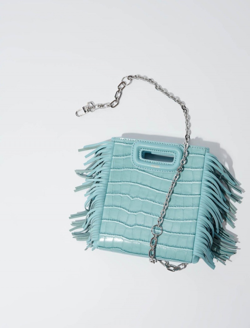 Maje Mini Embossed-leather With Chain Turkis | Danmark_M15011