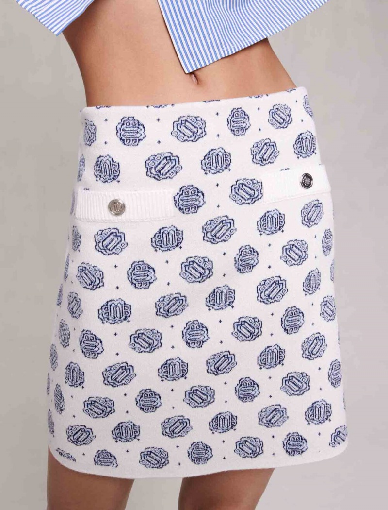 Maje Monogrammed Knit Skirt Clover monogram ecru/blue | Danmark_M29607