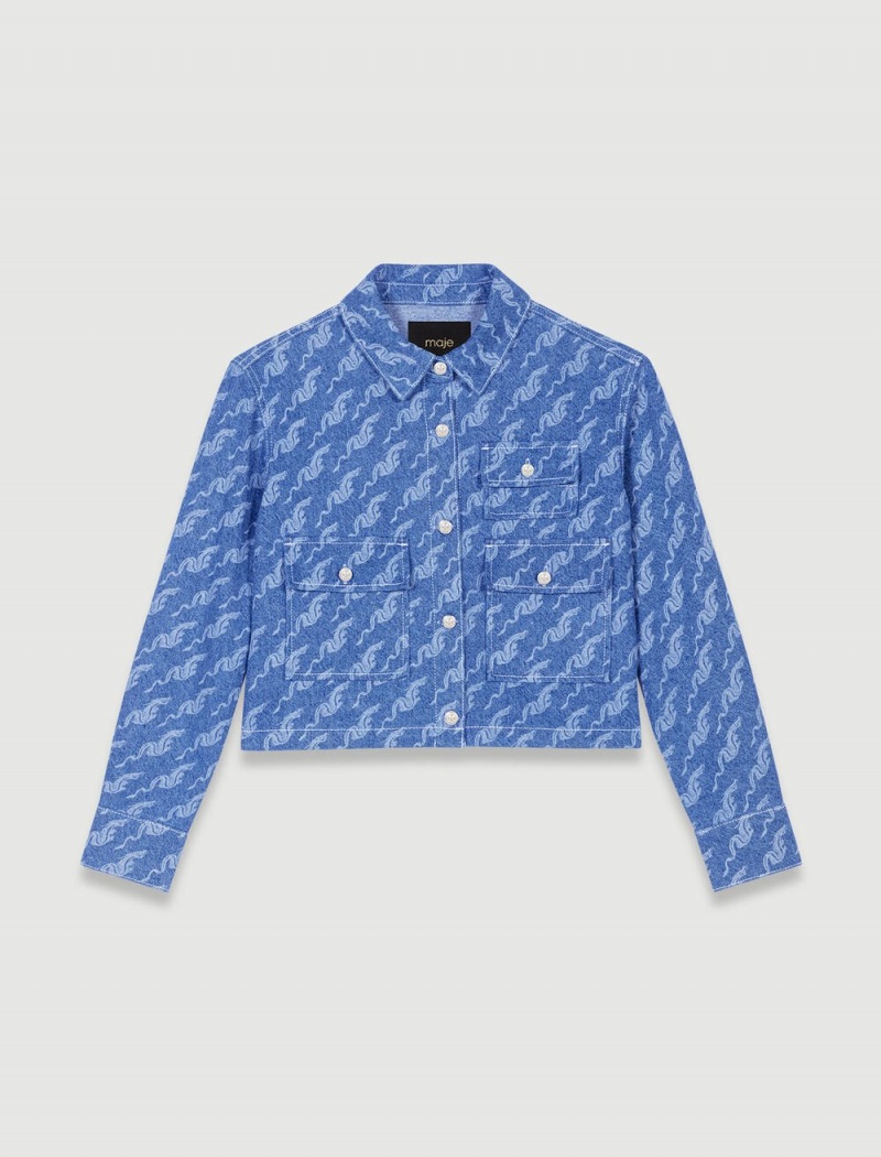 Maje Patterned Denim Shirt Blå | Danmark_M70656