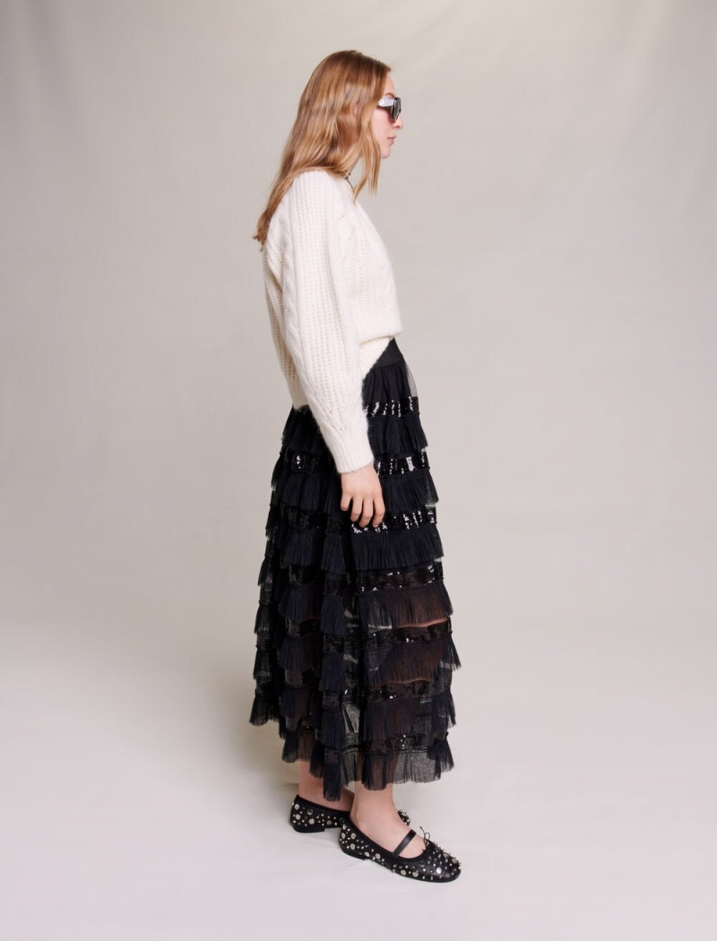 Maje Ruffled Maxi Sort | Danmark_M88471